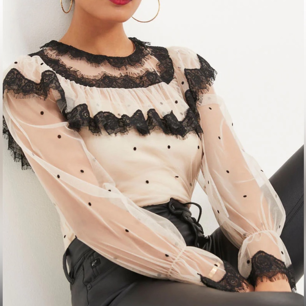 BERNADETTE TULLE
LACE POLKA DOT TOP
BLACK/IVORY